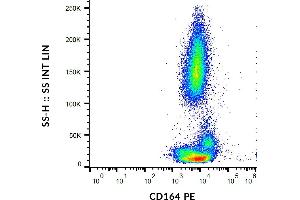 Flow cytometry analysis (surface staining) of human peripheral blood cells using anti-CD164 (67D2) PE. (CD164 抗体  (PE))