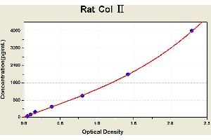 Diagramm of the ELISA kit to detect Rat Col 2with the optical density on the x-axis and the concentration on the y-axis. (COL2 ELISA 试剂盒)