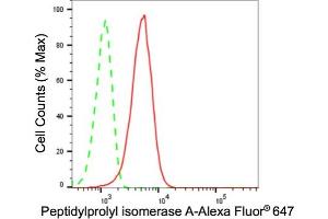 Flow cytometric analysis of Peptidylprolyl isomerase A expression in HepG2 cells using Peptidylprolyl isomerase A antibody (ABIN7799766), 1:2,000).