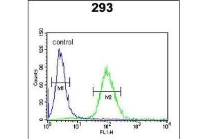 D Antibody (C-term) (ABIN390400 and ABIN2840793) flow cytometric analysis of 293 cells (right histogram) compared to a negative control cell (left histogram). (DPP8 抗体  (C-Term))