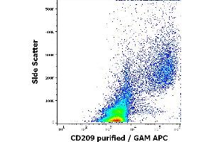 Flow cytometry surface staining pattern of human stimulated (GM-CSF+IL-4) peripheral blood mononuclear cells stained using anti-human CD209 (UW60. (DC-SIGN/CD209 抗体)