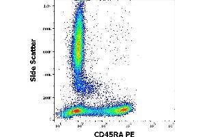 Flow cytometry surface staining pattern of human peripheral whole blood stained using anti-human CD45RA (MEM-56) PE antibody (20 μL reagent / 100 μL of peripheral whole blood). (CD45RA 抗体  (PE))