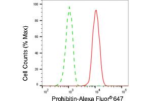 Flow cytometric analysis of prohibitin expression in HT- cells using prohibitin antibody (ABIN7799910), 1:2,000). (Recombinant Prohibitin 抗体)