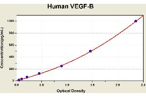 Diagramm of the ELISA kit to detect Human VEGF-Bwith the optical density on the x-axis and the concentration on the y-axis. (VEGFB ELISA 试剂盒)