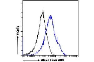 (ABIN184841) Flow cytometric analysis of paraformaldehyde fixed MCF7 cells (blue line), permeabilized with 0.