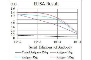 Black line: Control Antigen (100 ng), Purple line: Antigen(10 ng), Blue line: Antigen (50 ng), Red line: Antigen (100 ng), (PDX1 抗体)