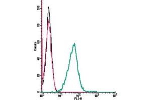 Cell surface detection of EphA1 by indirect flow cytometry in live intact mouse J774 macrophage cells:  + goat-anti-rabbit-FITC.