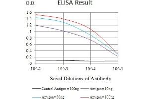 Black line: Control Antigen (100 ng),Purple line: Antigen (10 ng), Blue line: Antigen (50 ng), Red line:Antigen (100 ng) (CD101 抗体  (AA 22-168))