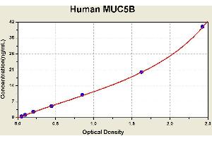 Diagramm of the ELISA kit to detect Human MUC5Bwith the optical density on the x-axis and the concentration on the y-axis. (MUC5B ELISA 试剂盒)