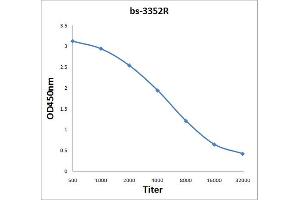 Antigen: 2 µg/100 µL  Primary: Antiserum, 1:500, 1:1000, 1:2000, 1:4000, 1:8000, 1:16000, 1:32000;  Secondary: HRP conjugated Rabbit Anti-Goat IgG at 1: 5000;  TMB staining Read the data in Microplate Reader by 450nm. (Paxillin 抗体  (pTyr118))