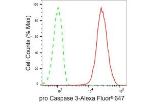 Flow cytometric analysis of pro Caspase 3 expression in HT- cells using pro Caspase 3 antibody (ABIN7799900), 1:2,000).