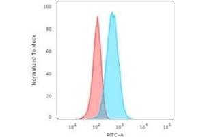 Flow Cytometric Analysis of T98G cells using GFAP Mouse Monoclonal Antibody (GA-5) followed by Goat anti-Mouse IgG-CF488 (Blue); Isotype Control (Red). (GFAP 抗体)