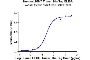 ELISA image for Tumor Necrosis Factor (Ligand) Superfamily, Member 14 (TNFSF14) (AA 89-240), (Trimer) protein (His-DYKDDDDK Tag) (ABIN7275148)