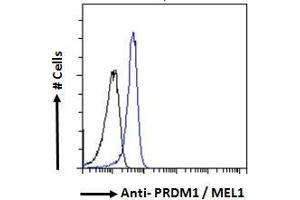 ABIN571072 Flow cytometric analysis of paraformaldehyde fixed A431 cells (blue line), permeabilized with 0.
