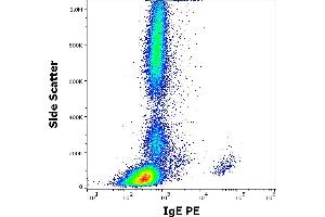 Flow cytometry surface staining pattern of human peripheral whole blood stained using anti-human IgE (4H10) PE antibody (concentration in sample 3 μg/mL). (IgE 抗体  (PE))