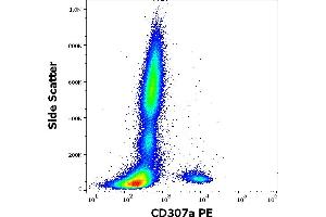 Flow cytometry surface staining pattern of human peripheral whole blood stained using anti-human CD307a (E3) PE antibody (10 μL reagent / 100 μL of peripheral whole blood). (FCRL1 抗体  (PE))