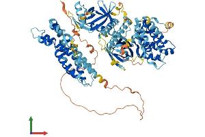 AlphaFold protein structure predicition of Human Recombinant ABR Protein, UniprotID Q12979 (ABR Protein (AA 1-859) (His tag))