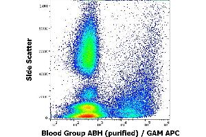 Flow cytometry surface staining pattern of human peripheral whole blood from group A donor stained using anti-blood group ABH (HE-10) purified antibody (concentration in sample 4 μg/mL, GAM APC). (Blood Group ABH 抗体)