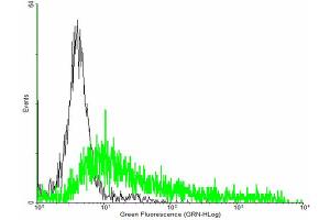 FACS analysis of negative control 293 cells (Black) and GRB7 expressing 293 cells (Green) using GRB7 purified MaxPab mouse polyclonal antibody. (GRB7 抗体  (AA 1-532))