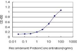 Detection limit for recombinant GST tagged RNF122 is approximately 1ng/ml as a capture antibody. (RNF122 抗体  (AA 61-155))