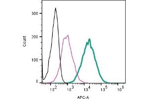 Cell surface detection of CD63 by direct flow cytometry in live intact mouse  microglia cell line: + Rabbit IgG Isotype Control-APC (ABIN7582043). (CD63 抗体  (Extracellular) (APC))