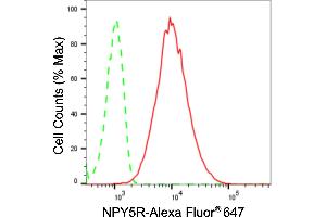 Flow cytometric analysis of NPY5R expression in HepG2 cells using NPY5R antibody (ABIN7799585), 1:2,000). (Recombinant NPY5R 抗体)