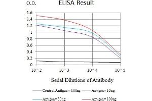 Black line: Control Antigen (100 ng),Purple line: Antigen (10 ng), Blue line: Antigen (50 ng), Red line:Antigen (100 ng) (CD53 抗体)