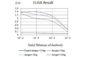 Black line: Control Antigen (100 ng),Purple line: Antigen (10 ng), Blue line: Antigen (50 ng), Red line:Antigen (100 ng) (CD300c 抗体  (AA 21-183))