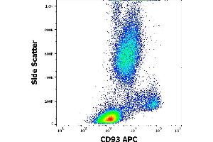Flow cytometry surface staining pattern of human peripheral whole blood stained using anti-human CD93 (VIMD2) APC antibody (4 μL reagent / 100 μL of peripheral whole blood). (CD93 抗体  (APC))