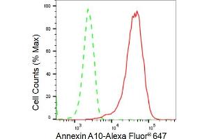 Flow cytometric analysis of Annexin A10 expression in HepG2 cells using Annexin A10 antibody (ABIN7797615), 1:2,000). (Recombinant Annexin a10 抗体)
