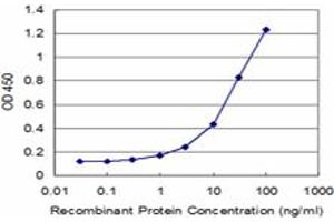 Detection limit for recombinant GST tagged MYL6 is approximately 1ng/ml as a capture antibody.
