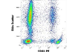 Flow cytometry surface staining pattern of human peripheral whole blood stained using anti-human CD61 (VIPL2) PE antibody (10 μL reagent / 100 μL of peripheral whole blood). (Integrin beta 3 抗体  (PE))