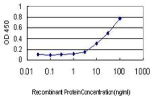 Detection limit for recombinant GST tagged IFRD2 is approximately 1ng/ml as a capture antibody. (IFRD2 抗体  (AA 1-442))