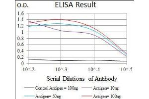 Black line: Control Antigen (100 ng), Purple line: Antigen(10 ng), Blue line: Antigen (50 ng), Red line: Antigen (100 ng), (Id2 抗体  (AA 1-134))