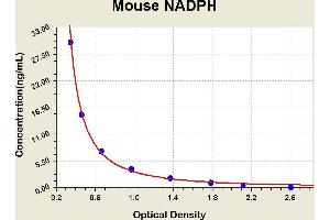 Diagramm of the ELISA kit to detect Mouse NADPHwith the optical density on the x-axis and the concentration on the y-axis. (NADPH ELISA 试剂盒)