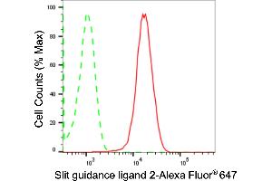 Flow cytometric analysis of Slit guidance ligand 2 expression in HepG2 cells using Slit guidance ligand 2 antibody (ABIN7800362), 1:2,000). (Recombinant SLIT2 抗体)