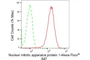 Flow cytometric analysis of Nuclear mitotic apparatus protein 1 expression in HepG2 cells using Nuclear mitotic apparatus protein 1 antibody (ABIN7799648), 1:2,000). (Recombinant NUMA1 抗体)