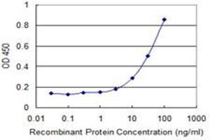 Detection limit for recombinant GST tagged LMOD1 is 1 ng/ml as a capture antibody. (Leiomodin 1 抗体  (AA 1-269))