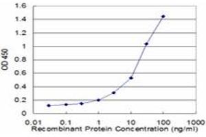 Detection limit for recombinant GST tagged TAC3 is approximately 1ng/ml as a capture antibody. (Tachykinin 3 抗体  (AA 17-121))
