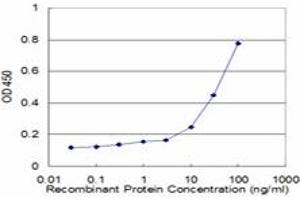 Detection limit for recombinant GST tagged FOXO1A is approximately 3ng/ml as a capture antibody. (FOXO1 抗体  (AA 556-655))