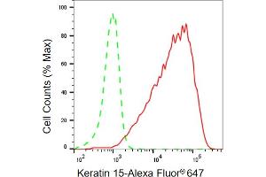 Flow cytometric analysis of Keratin 15 expression in HaCaT cells using Keratin 15 antibody (ABIN7799170), 1:2,000).