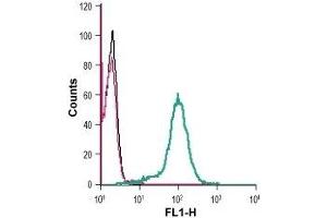 Cell surface detection of Lynx1 in live intact human THP-1 monocytic leukemia cells: (black line) Cells. (LYNX1 抗体  (Extracellular, N-Term))