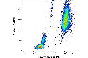 Flow cytometry intracellular staining pattern of human peripheral whole blood stained using anti-human lactoferrin (LF5-1D2) PE antibody (10 μL reagent / 100 μL of peripheral whole blood). (Lactoferrin 抗体  (PE))