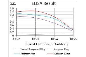 Black line: Control Antigen (100 ng), Purple line: Antigen(10 ng), Blue line: Antigen (50 ng), Red line: Antigen (100 ng), (CD200 抗体  (AA 56-257))