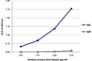 ELISA plate was coated with purified rabbit IgG and IgM. (山羊 anti-兔 IgG (Heavy Chain) Antibody (Alkaline Phosphatase (AP)))