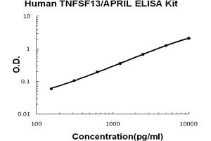 Human TNFSF13/APRIL Accusignal ELISA Kit Human TNFSF13/APRIL AccuSignal ELISA Kit standard curve. (TNFSF13 ELISA 试剂盒)