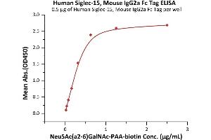 Immobilized Human Siglec-15, Mouse IgG2a Fc Tag (ABIN6992323) at 5 μg/mL (100 μL/well) on Diamond Protein A Protein, His Tag precoated (0. (SIGLEC15 Protein (AA 20-263) (Fc Tag))