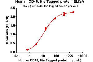 ELISA plate pre-coated by 2 μg/mL (100 μL/well) Human CD46 Protein, His Tag (ABIN6964079, ABIN7042413 and ABIN7042414) can bind Anti-CD46 antibody(DM145), Rabbit mAb in a linear range of 0.