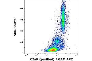 Flow cytometry surface staining pattern of human peripheral whole blood stained using anti-human C3aR (HC3aRZ8) purified antibody (concentration in sample 1,7 μg/mL, GAM APC). (C3AR1 抗体)