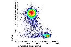 Flow cytometric analysis of human peripheral blood lymphocytes with CD45RB monoclonal antibody, clone MC5/2 (APC) . (CD45 抗体  (APC))